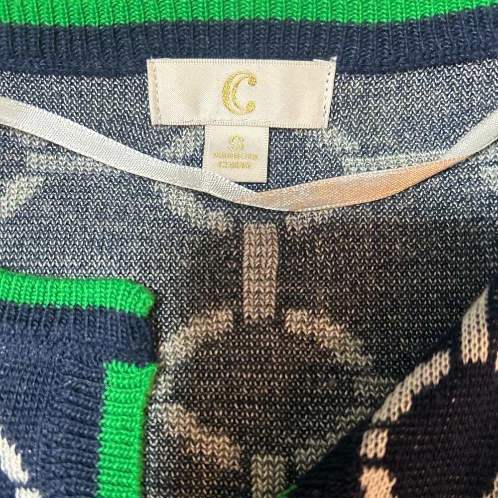 Navy Pattern Cardigan with a fun twist of Green along the edges! Fun! Size Small - Picture 3 of 7